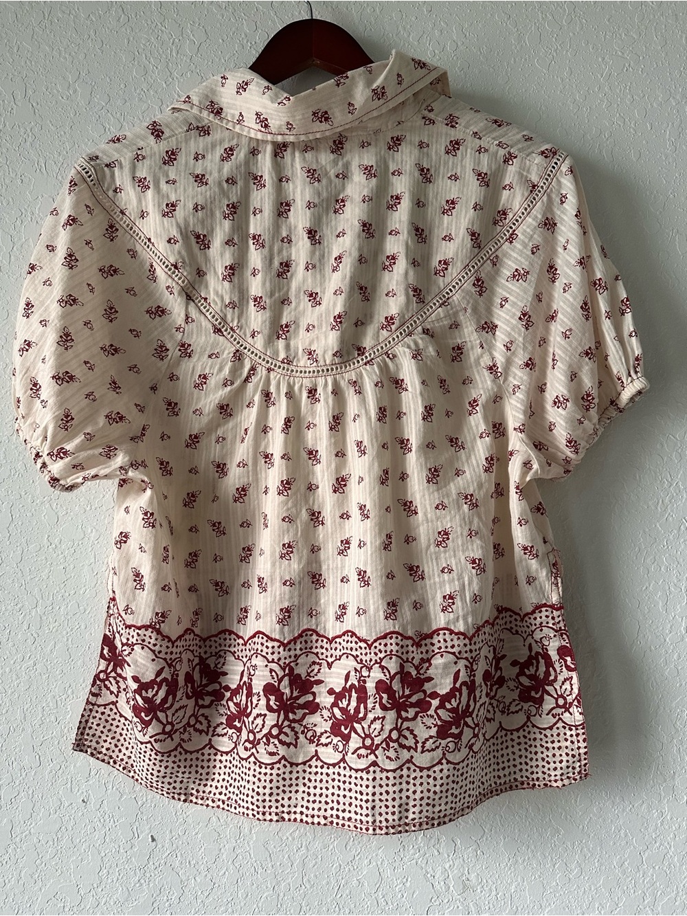 Pilcro Cream Peasant Top with Rust Floral Border - Picture 7 of 8